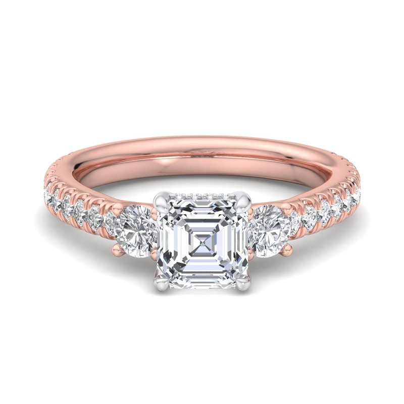 Rose Gold Grand Trinity (3/4ctw) & 1ct Asscher Center