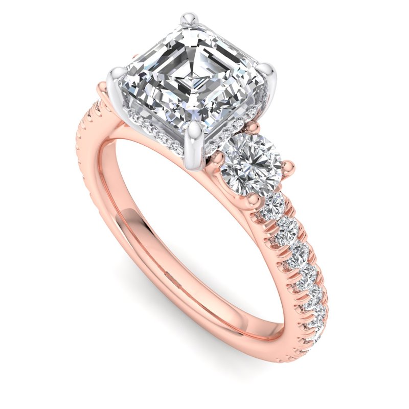 Rose Gold Grand Trinity (3/4ctw) & 1ct Asscher Center
