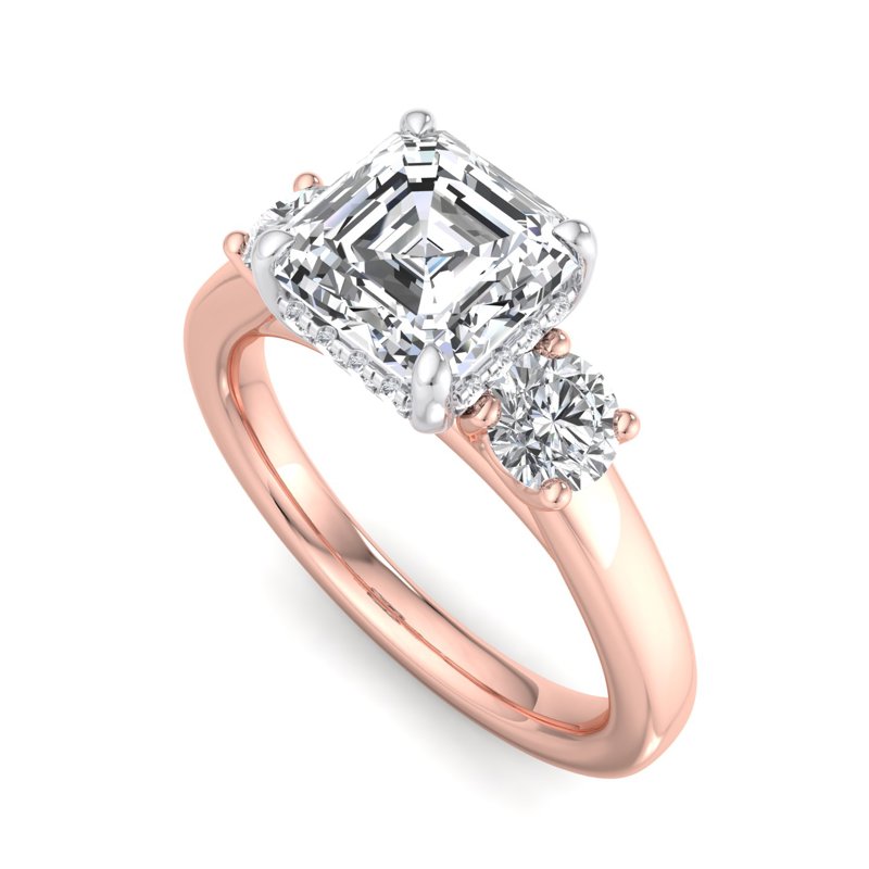 Rose Gold Trinity Hidden (1/3ctw) & 1ct Asscher Center