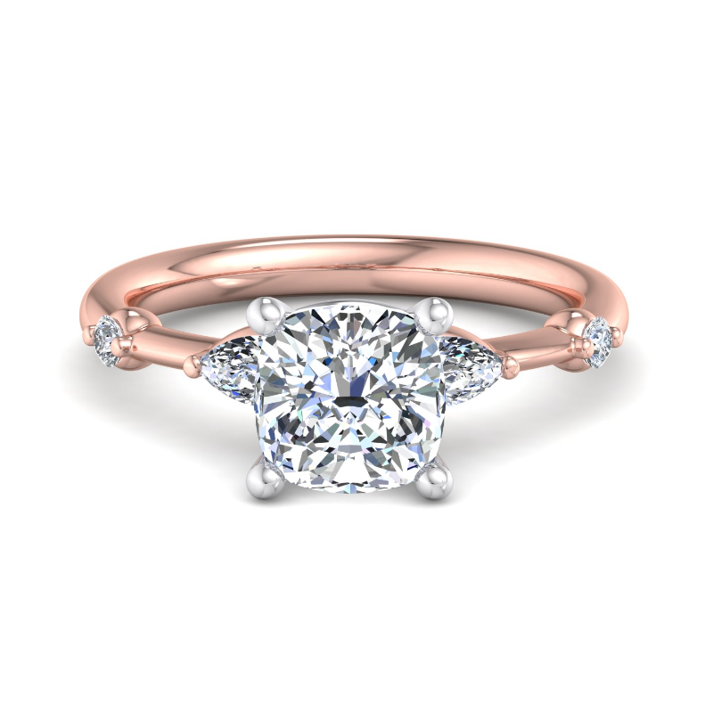 Rose Gold Aimee Pear & Round (1/4ctw) & 1ct Cushion Lab Grown Diamond Center