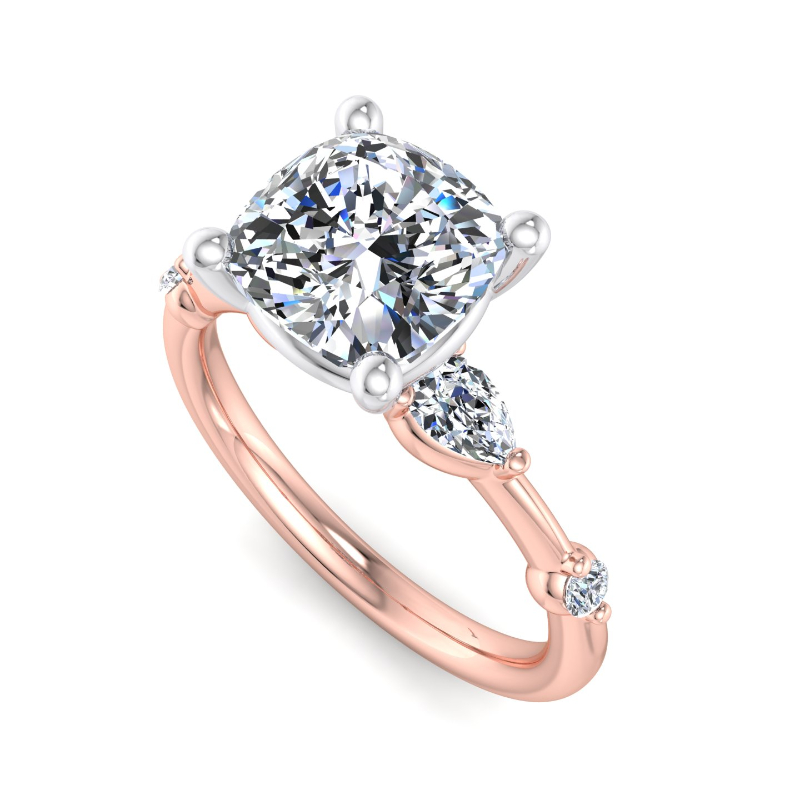 Rose Gold Aimee Pear & Round (1/4ctw) & 1ct Cushion Lab Grown Diamond Center