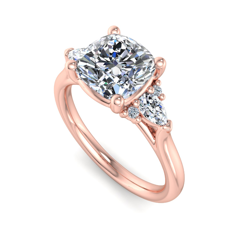 Rose Gold Analia Pear & Round (1/4ctw) & 1ct Cushion Lab Grown Diamond Center