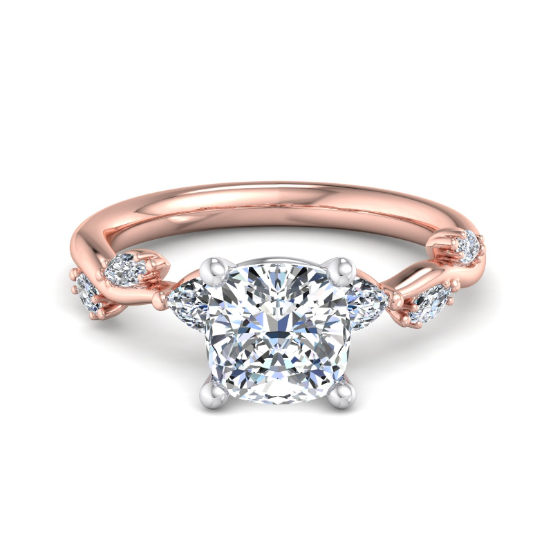 Rose Gold Antonella Pear & Marquise (3/8ctw) & 1ct Cushion Lab Grown Diamond Center