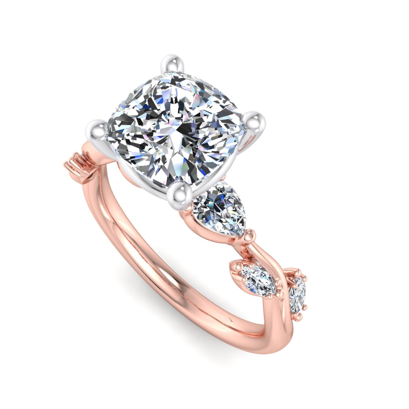 Rose Gold Antonella Pear & Marquise (3/8ctw) & 1ct Cushion Lab Grown Diamond Center