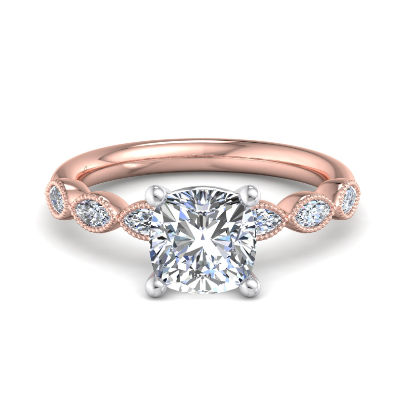 Rose Gold Camille (1/3ctw) & 1ct Cushion Lab Grown Diamond Center