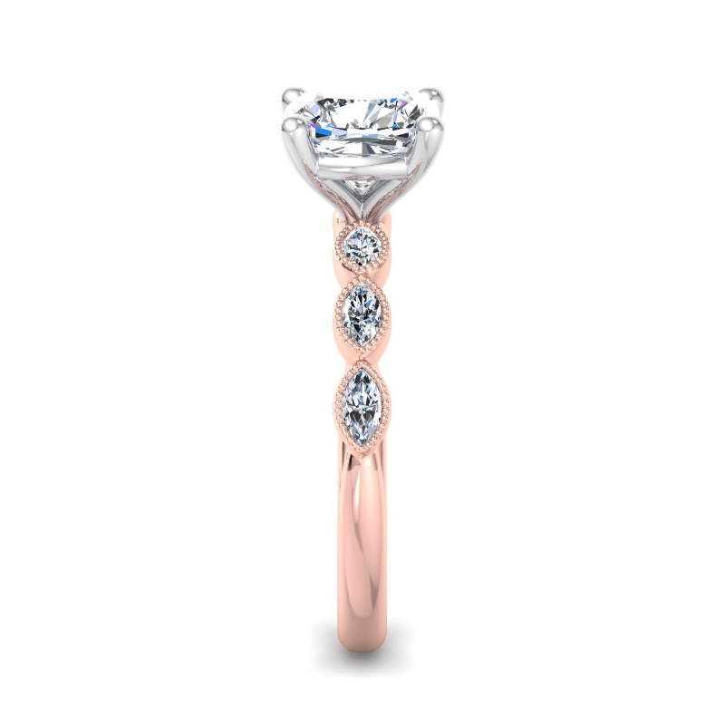 Rose Gold Camille (1/3ctw) & 1ct Cushion Lab Grown Diamond Center