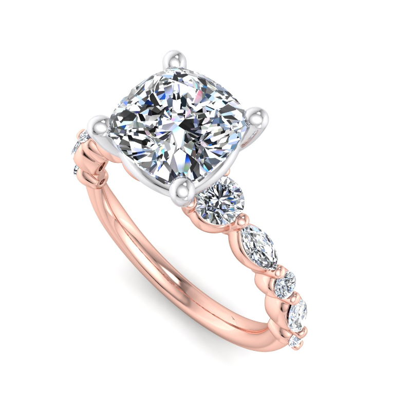 Rose Gold Fiona Marquise & Round (1/2ctw) & 1ct Cushion Lab Grown Diamond Center