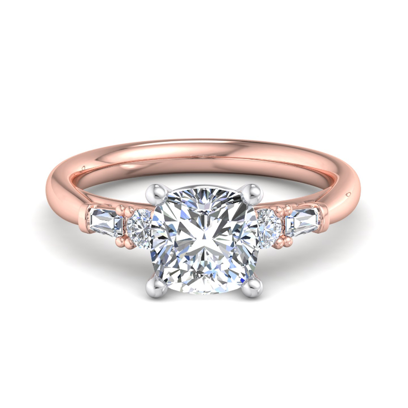 Rose Gold Gemini Round & Baguette (1/4ctw) & 1ct Cushion Lab Grown Diamond Center