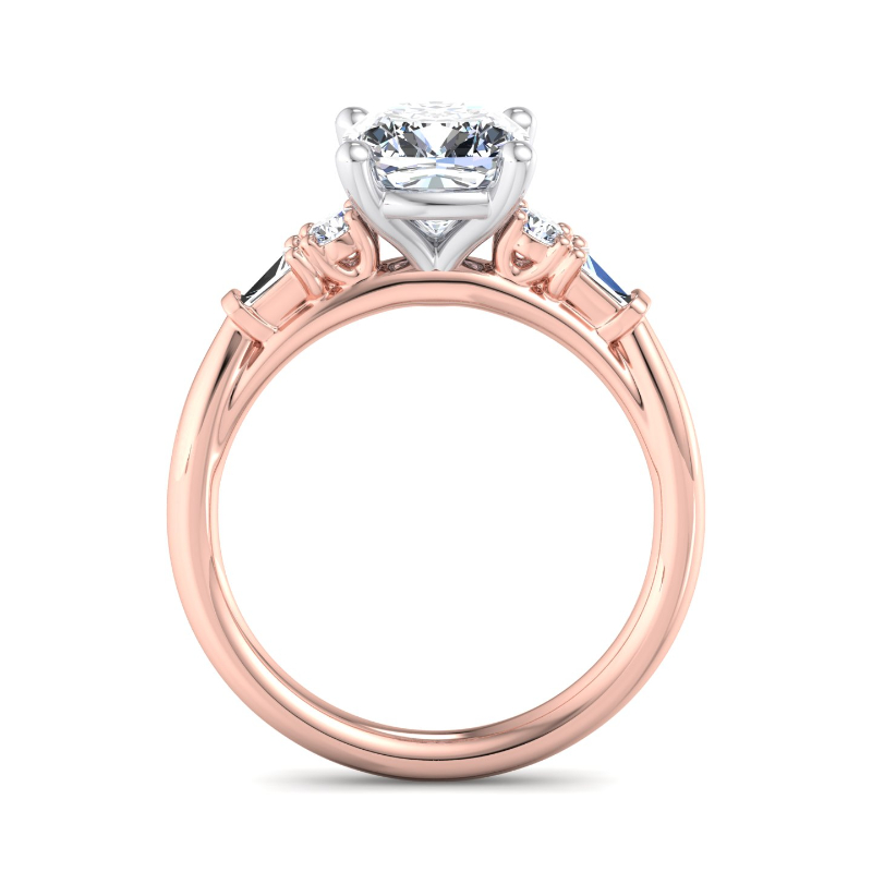Rose Gold Gemini Round & Baguette (1/4ctw) & 1ct Cushion Lab Grown Diamond Center