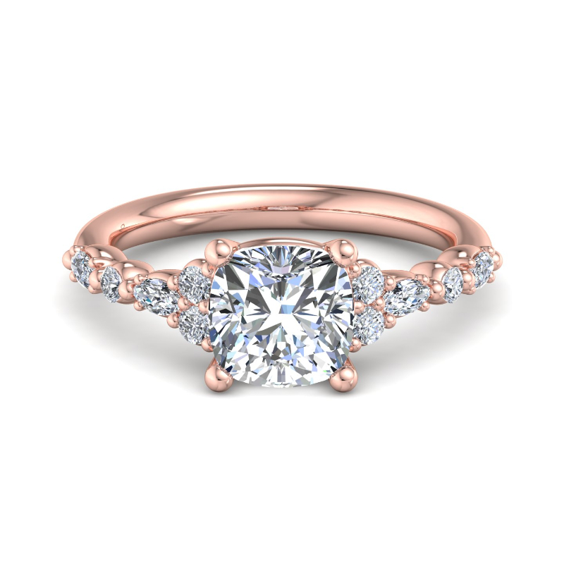 Rose Gold Leora Marquise & Round (3/8ctw) & 1ct Cushion Lab Grown Diamond Center