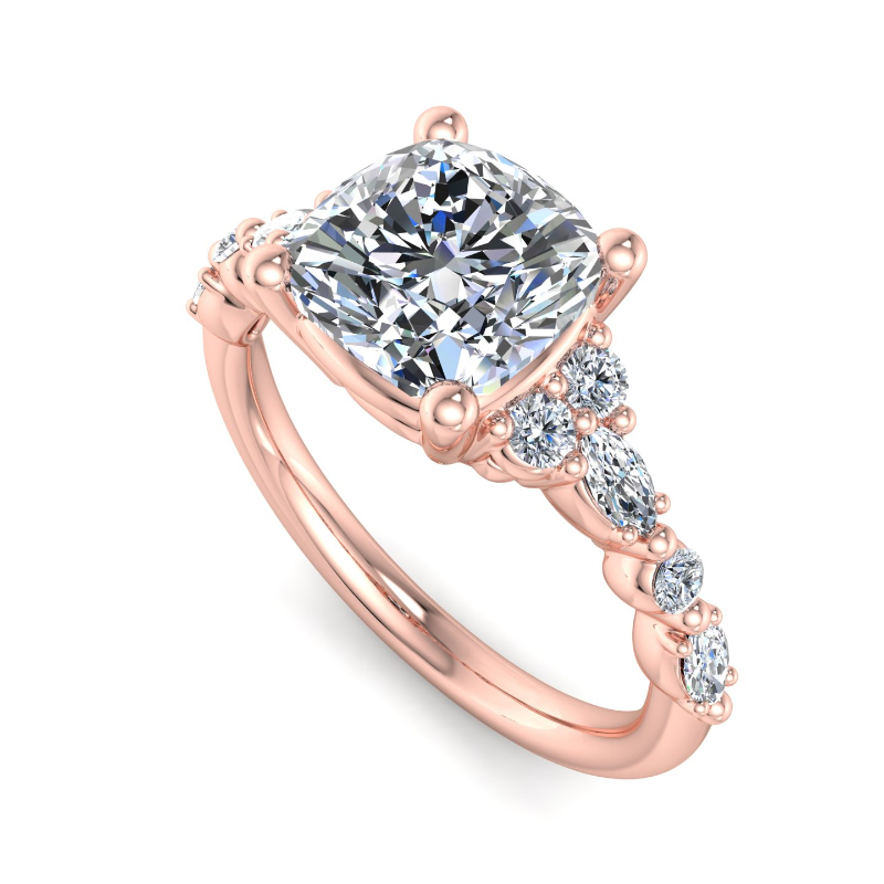 Rose Gold Leora Marquise & Round (3/8ctw) & 1ct Cushion Lab Grown Diamond Center