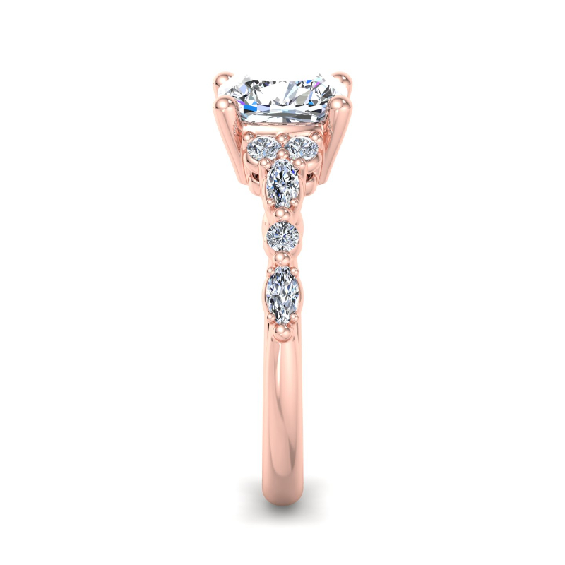 Rose Gold Leora Marquise & Round (3/8ctw) & 1ct Cushion Lab Grown Diamond Center
