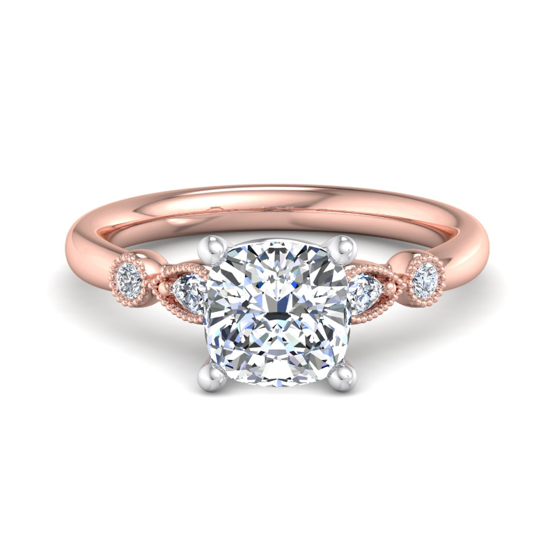 Rose Gold Lily Pear & Round & 1ct Cushion Lab Grown Diamond Center