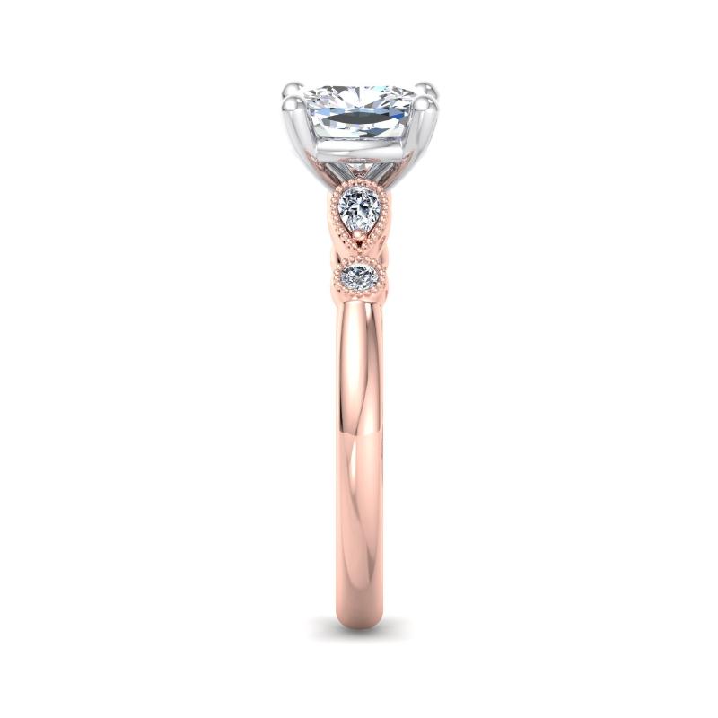 Rose Gold Lily Pear & Round & 1ct Cushion Lab Grown Diamond Center