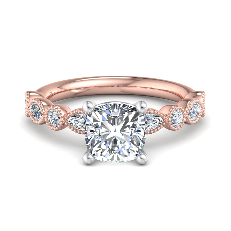 Rose Gold Luxury Lace (1/2ctw) & 1ct Cushion Lab Grown Diamond Center