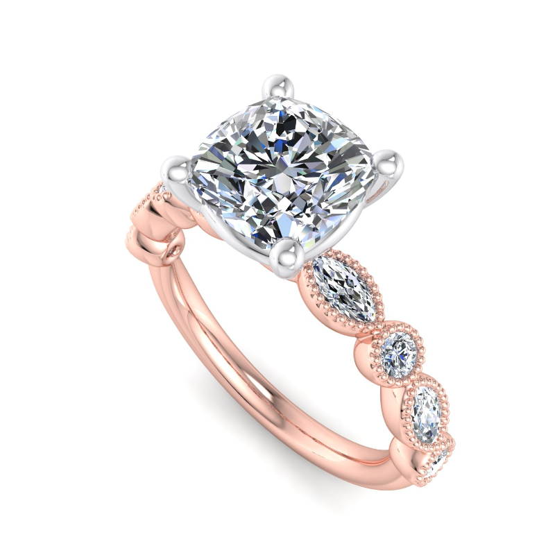Rose Gold Luxury Lace (1/2ctw) & 1ct Cushion Lab Grown Diamond Center