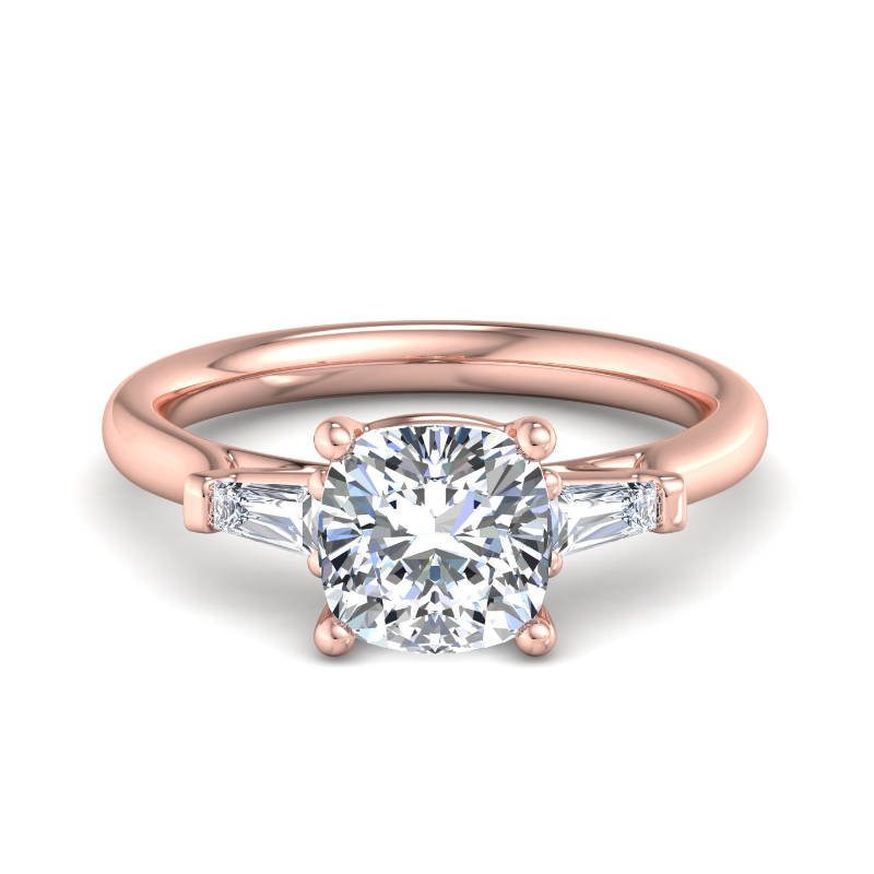 Rose Gold Mini Three Stone Baguette (1/5ctw) & 1ct Cushion Lab Grown Diamond Center