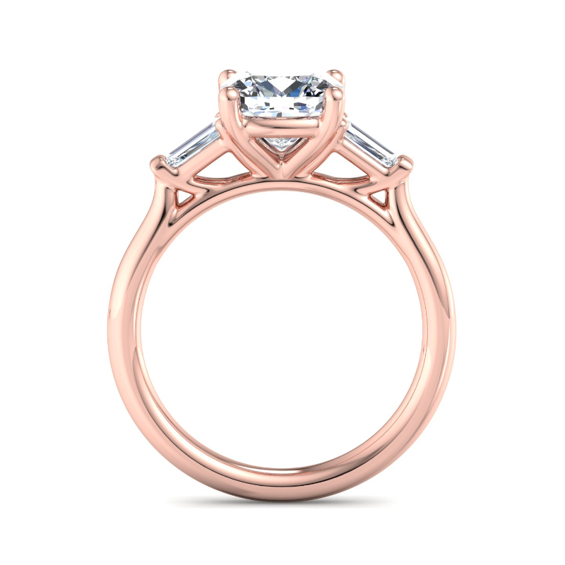 Rose Gold Mini Three Stone Baguette (1/5ctw) & 1ct Cushion Lab Grown Diamond Center