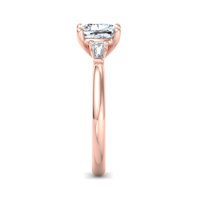 Rose Gold Mini Three Stone Baguette (1/5ctw) & 1ct Cushion Lab Grown Diamond Center