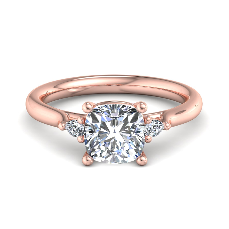 Rose Gold Mini Three Stone Pear (1/10ctw) & 1ct Cushion Lab Grown Diamond Center