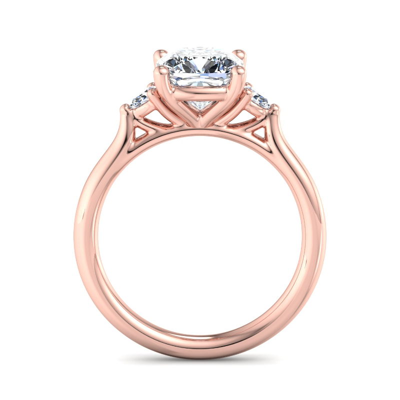 Rose Gold Mini Three Stone Pear (1/10ctw) & 1ct Cushion Lab Grown Diamond Center