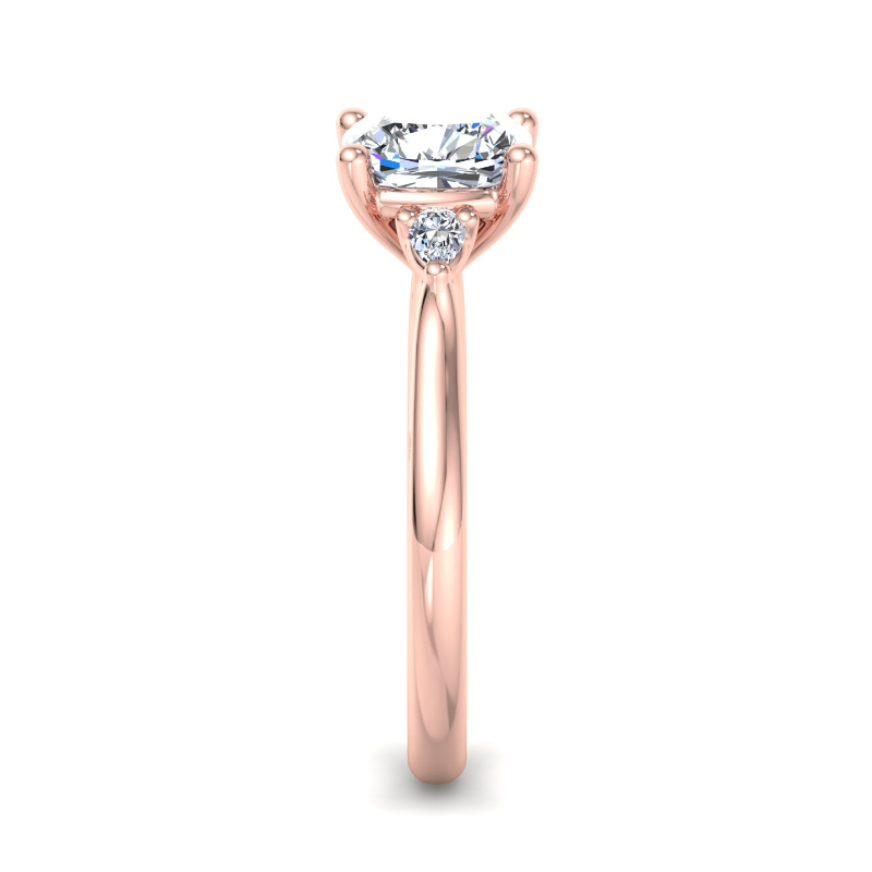 Rose Gold Mini Three Stone Pear (1/10ctw) & 1ct Cushion Lab Grown Diamond Center