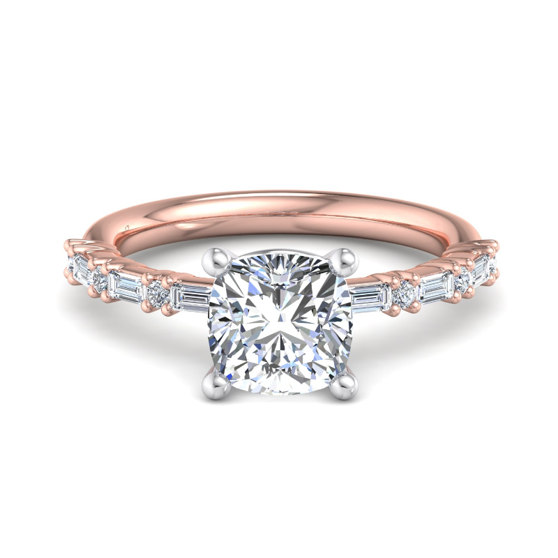 Rose Gold Mini Baguette & Round (1/4ctw) & 1ct Cushion Lab Grown Diamond Center