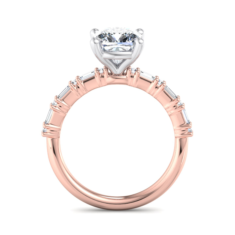 Rose Gold Mini Baguette & Round (1/4ctw) & 1ct Cushion Lab Grown Diamond Center