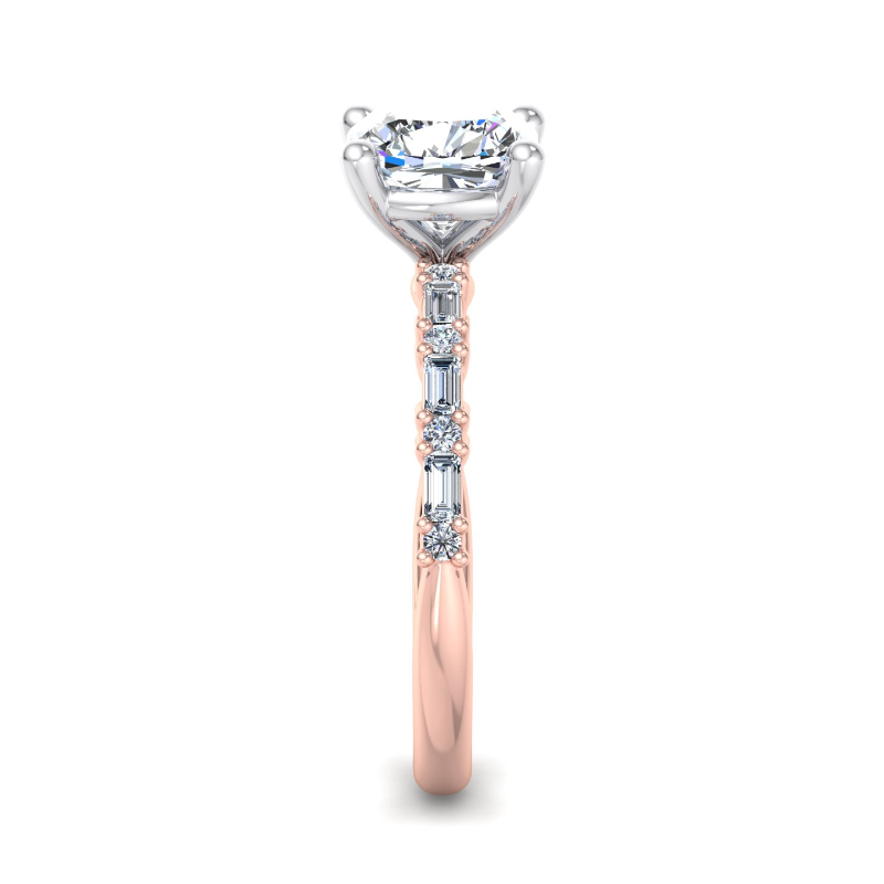 Rose Gold Mini Baguette & Round (1/4ctw) & 1ct Cushion Lab Grown Diamond Center