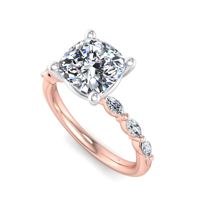 Rose Gold Mini Eliana Marquise (1/4ctw) & 1ct Cushion Lab Grown Diamond Center