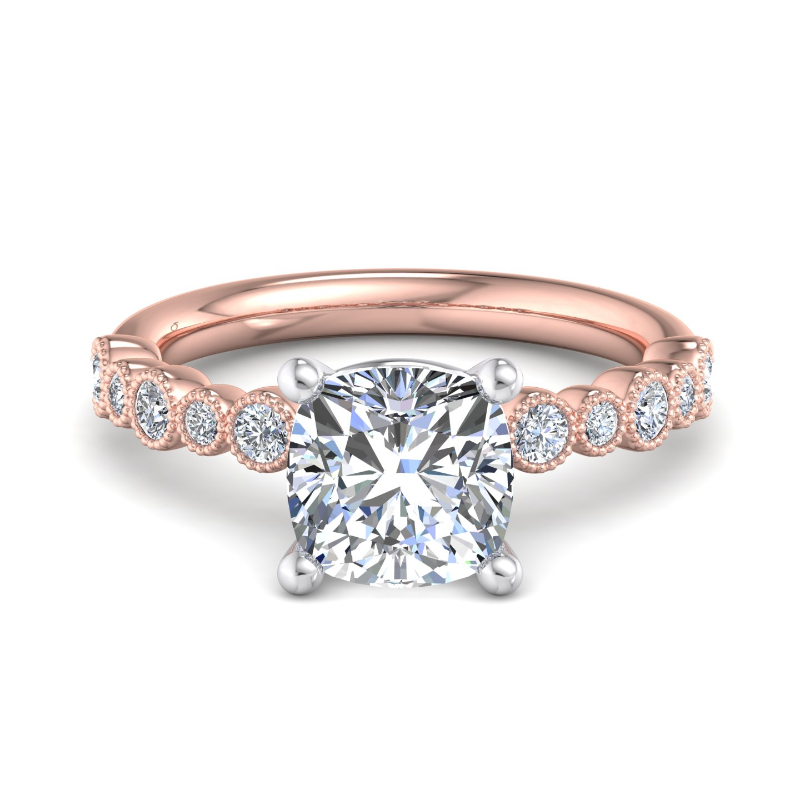 Rose Gold Mini Lina Milgrain (1/4ctw) & 1ct Cushion Lab Grown Diamond Center