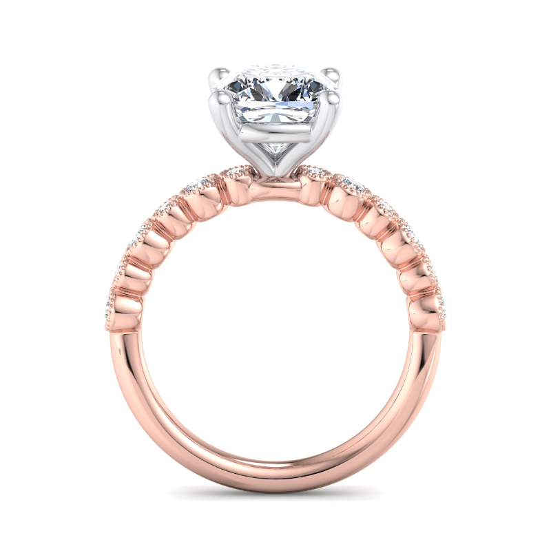 Rose Gold Mini Lina Milgrain (1/4ctw) & 1ct Cushion Lab Grown Diamond Center