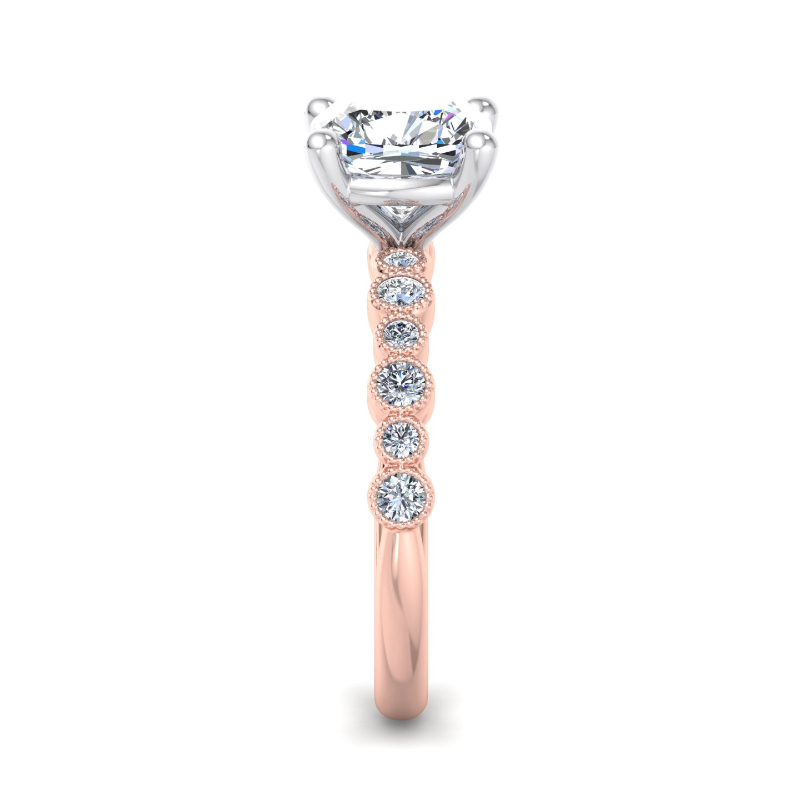 Rose Gold Mini Lina Milgrain (1/4ctw) & 1ct Cushion Lab Grown Diamond Center