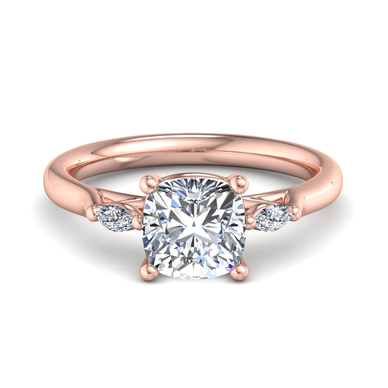 Rose Gold Mini Marquise Three Stone (1/10ctw) & 1ct Cushion Lab Grown Diamond Center