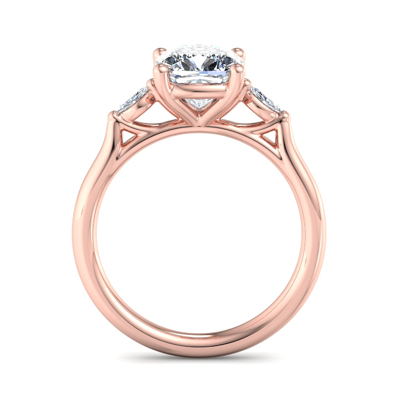 Rose Gold Mini Marquise Three Stone (1/10ctw) & 1ct Cushion Lab Grown Diamond Center