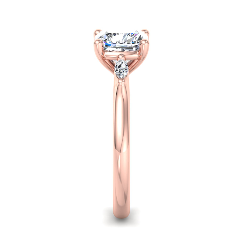 Rose Gold Mini Marquise Three Stone (1/10ctw) & 1ct Cushion Lab Grown Diamond Center