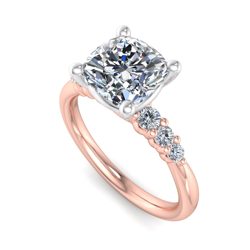 Rose Gold Mini Seven Stone (1/5ctw) & 1ct Cushion Lab Grown Diamond Center
