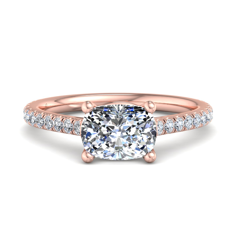 Rose Gold East West (1/3ctw) & 1ct Elongated Cushion Lab Grown Diamond Center