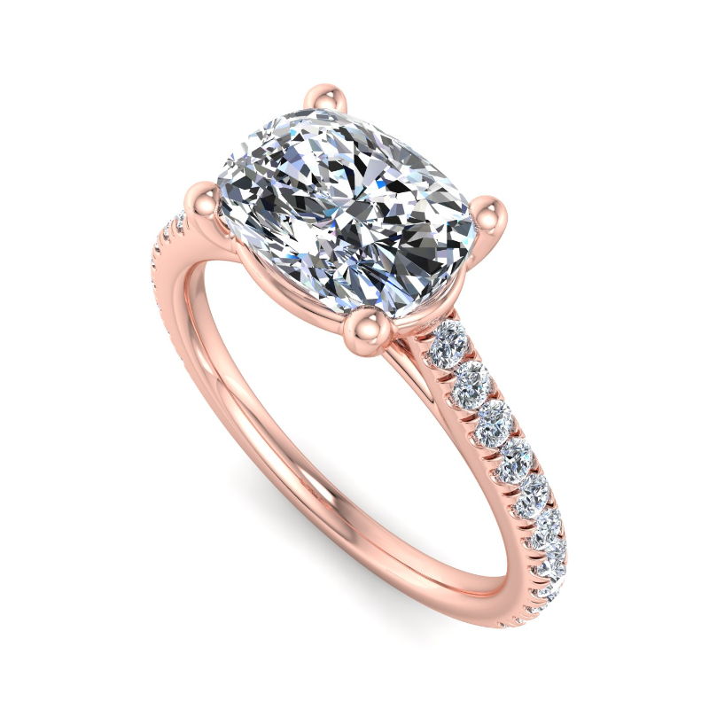 Rose Gold East West (1/3ctw) & 1ct Elongated Cushion Lab Grown Diamond Center