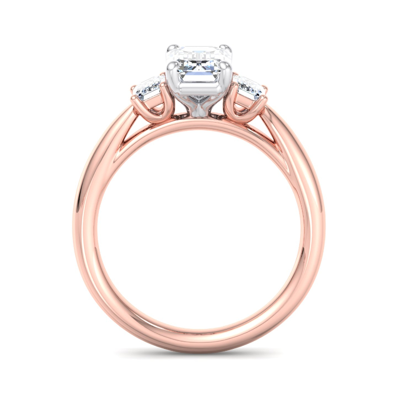 Rose Gold Three Stone Emerald Cut (3/8ctw) & 1ct Emerald Lab Grown Diamond Center