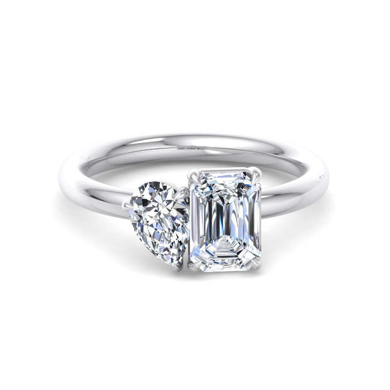 Platinum Toi et Moi (2ctw) & Emerald Lab Grown Diamond Center