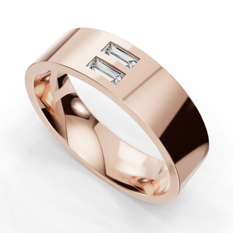 Rose Gold Modern Duo Baguette Men's Diamond Band