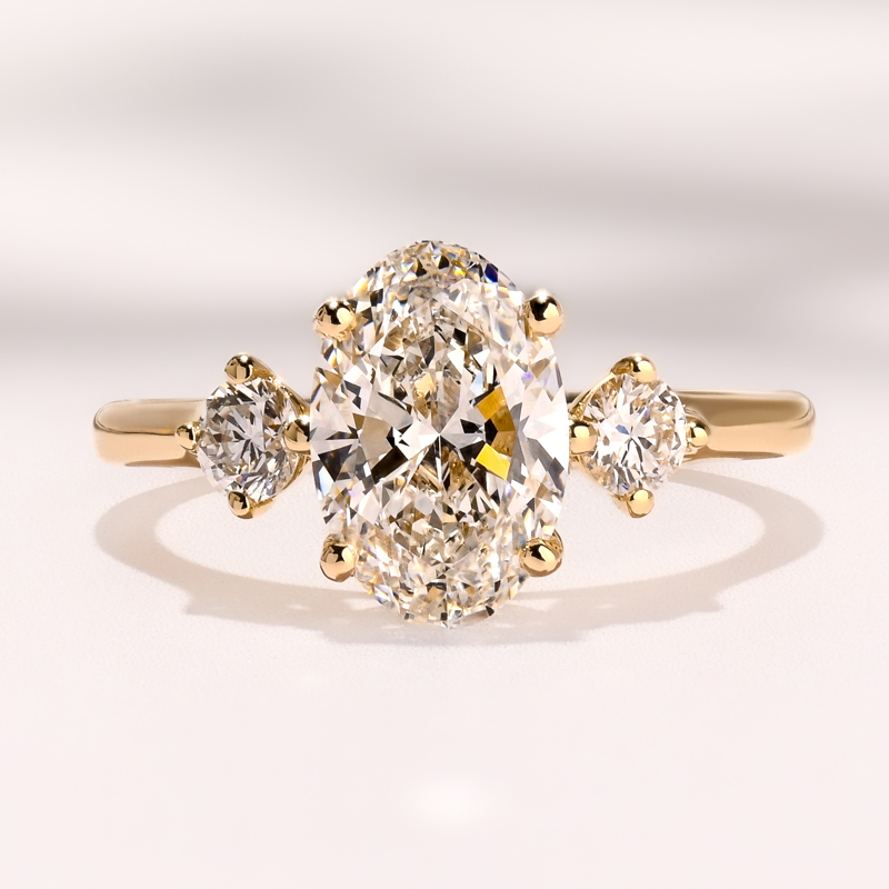 Yellow Gold Skyler Three Stone 2ct Oval Center