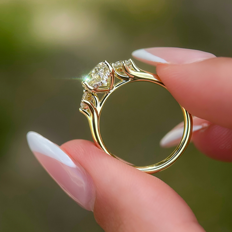 Yellow Gold Skyler Three Stone 2ct Oval Center