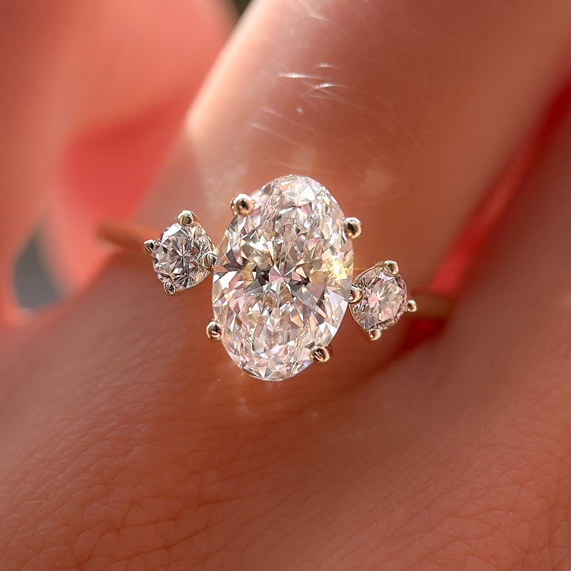 Yellow Gold Skyler Three Stone 2ct Oval Center