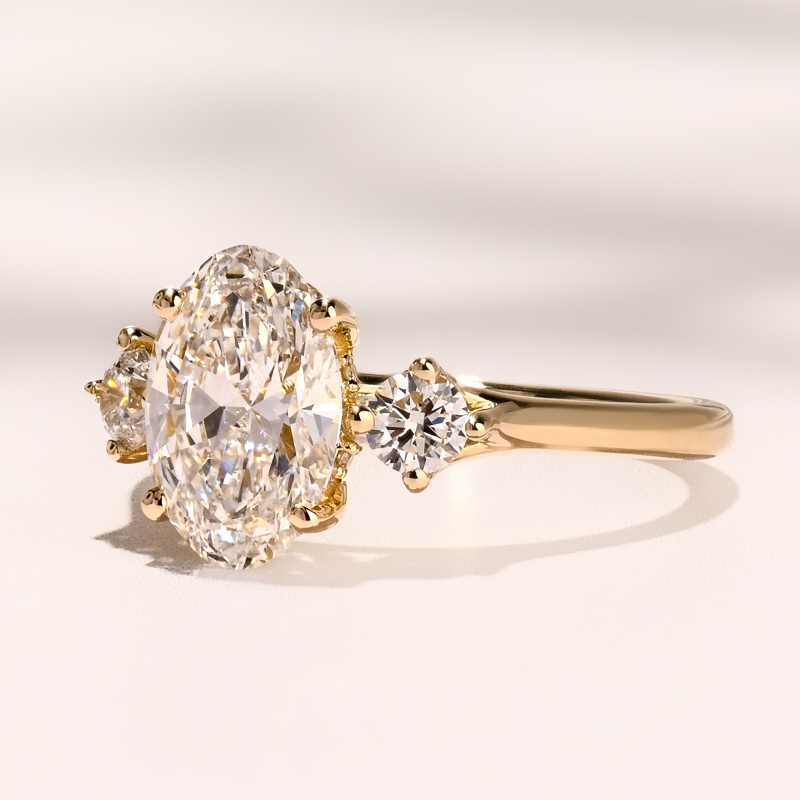 Yellow Gold Skyler Three Stone 2ct Oval Center