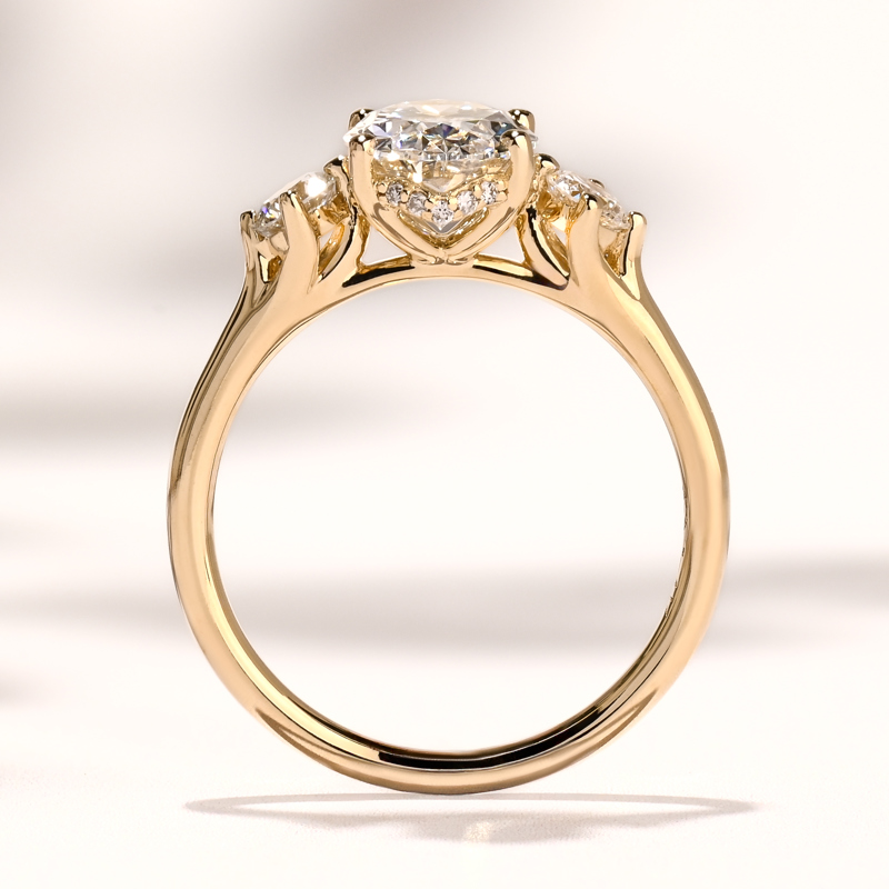 Yellow Gold Skyler Three Stone 2ct Oval Center