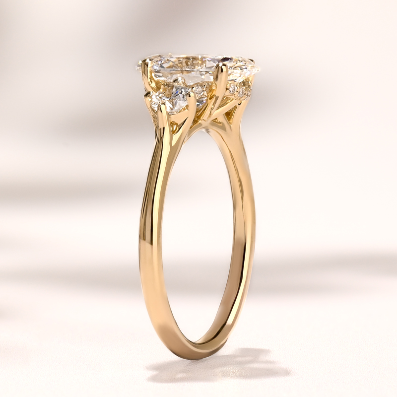 Yellow Gold Skyler Three Stone 2ct Oval Center