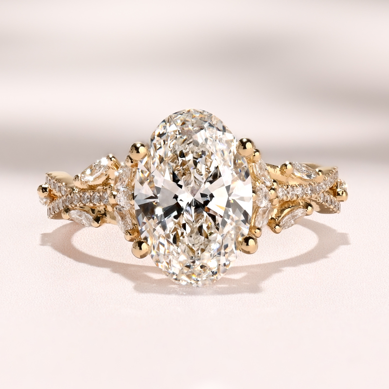 Yellow Gold Magnolia Vine 3ct Oval Center