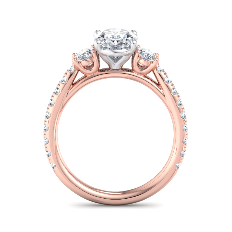 Rose Gold Three Stone Oval & Rounds (3/4ctw) & 1ct Oval Lab Grown Diamond Center